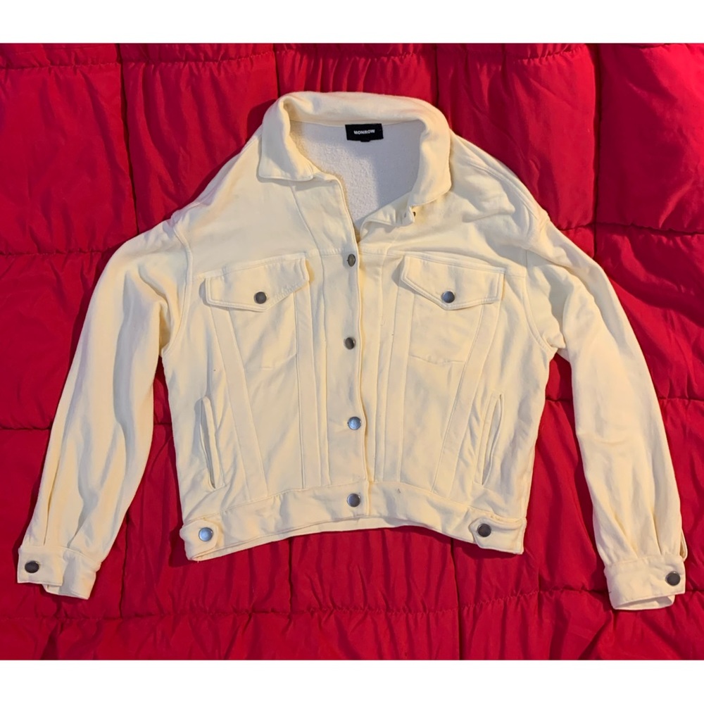 Monrow Supersoft Fleece Trucker Jacket in Buttercream GUC